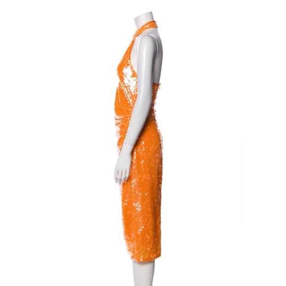 New - Caroline Constas Orange Sequin Midi Party Dress - Size Small - Halter - Picture 3 of 16